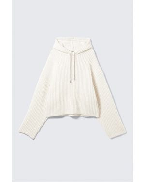 Monki Knitted Drawstring Hoodie - White