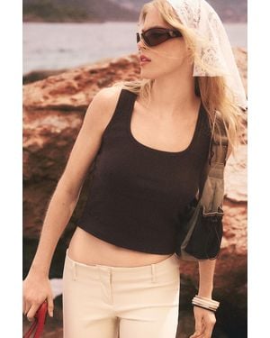 Monki Ribbed Square Tank Top - Black