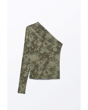 Weekday Draped One-Shoulder Nylon Top - Green