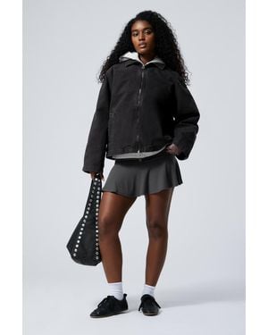 Weekday Washed Cotton Canvas Zip-Up Jacket - Black