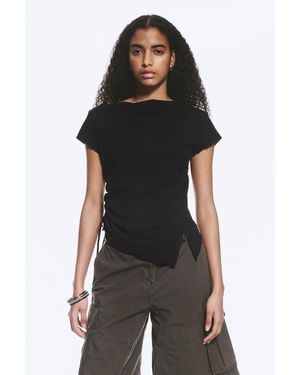 Weekday Ruched Short-Sleeved Top - Black