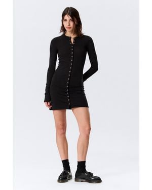 Weekday Long-Sleeved Popper Mini Dress - Black