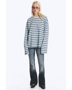 Monki Long-Sleeved Cotton T-Shirt - Blue