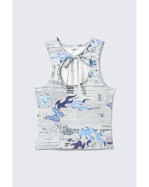 Monki Tie-Front Cotton Tank Top - Blue