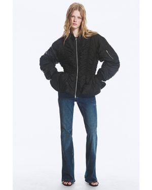 Monki Slim Ruched Peplum Bomber Jacket - Black