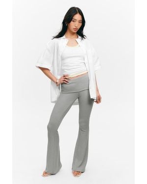 Monki Low Waist Flared Ribbed Trousers - Grey