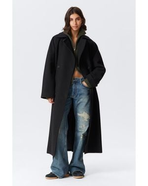 Weekday Oversized Wool-Blend Double-Breasted Coat - Black