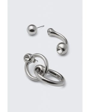 Weekday Mixed Pierce Hoop Earrings - Metallic