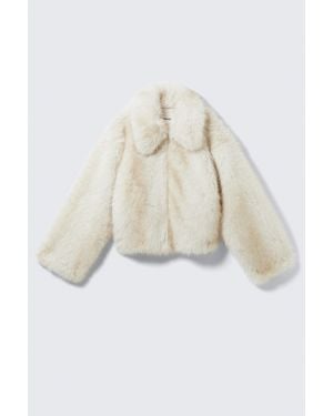 Monki Faux Fur Zip Jacket - White