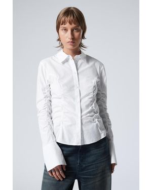 Weekday Ruched Poplin Shirt - Grey