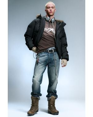 Weekday Hooded Puffer Jacket With Faux Fur Trim - Blue