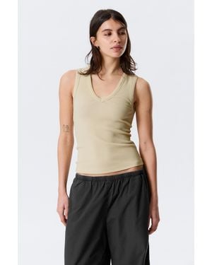 Weekday Ribbed V-Neck Tank Top - White