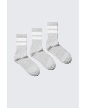 Weekday 3-Pack Striped Sport Socks - Grey