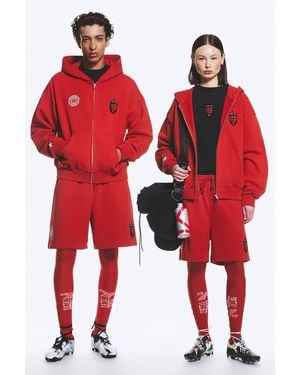 Weekday Toffs Loose Fit Zip Football Hoodie - Red