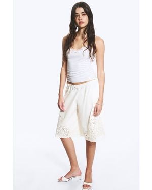 Monki Embroidered Knee Length Cotton Shorts - White