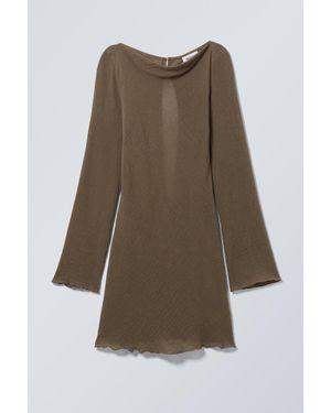 Weekday Mini Long Sleeve Linen Blend Dress - Natural
