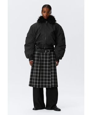 Weekday Faux Fur Collar Bomber Jacket - Black
