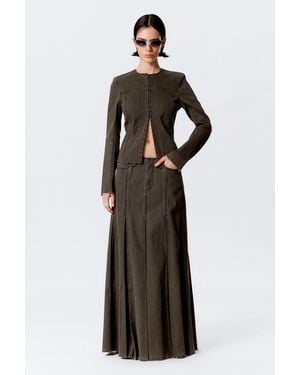 Weekday Mid-Rise Frayed Pleated Maxi Skirt - Grey