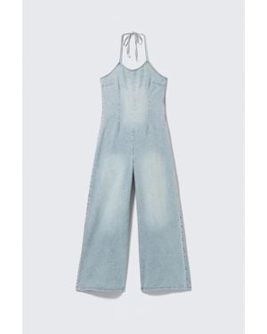 Monki Halter Neck Denim Jumpsuit - Blue