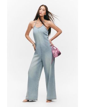 Monki Neckholder-Jumpsuit Aus Denim - Blau