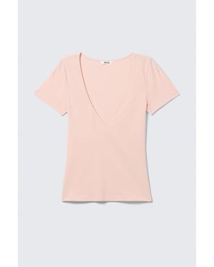 Monki Slim Deep V-Neck T-Shirt - Blue