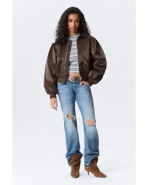 Monki Yulia B Loose Nylon Bomber Jacket - Blue