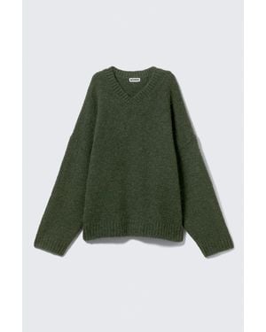 Weekday Oversized V-Neck Wool Blend Jumper - Green