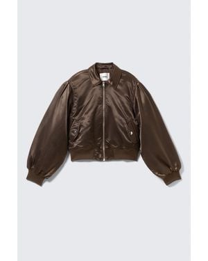 Monki Yulia B Loose Nylon Bomber Jacket - Blue