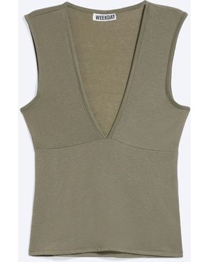 Weekday Fitted V-Neck Sleeveless Top - Green