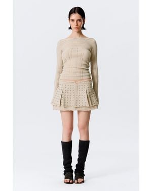 Weekday Studded Pleated Mini Skirt - Natural