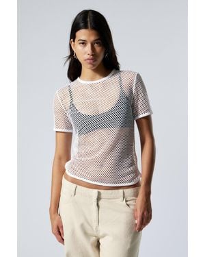 Weekday Slim-Fit Short-Sleeved Net T-Shirt - White