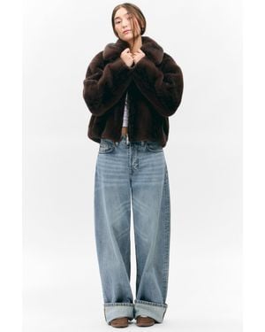 Monki Faux Fur Zip Jacket - Blue