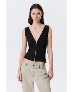 Weekday Sleeveless V-Neck Zip Top - White