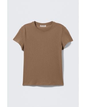 Weekday Schmales Kurzärmeliges T-Shirt Aus Baumwolle - Braun