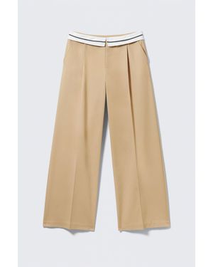 Monki Low Rise Folded Waist Twill Trousers - Natural