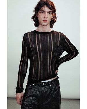 Weekday Slim Tear-Knit Long-Sleeved T-Shirt - Black