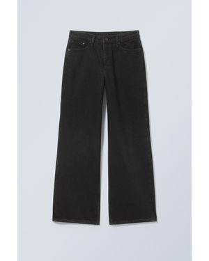 Weekday Area Mid Rise Loose Wide Jeans - Black