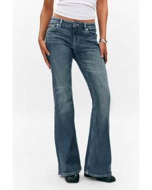 Monki Katsumi Embellished Low Rise Slim Flared Leg Jeans - Blue