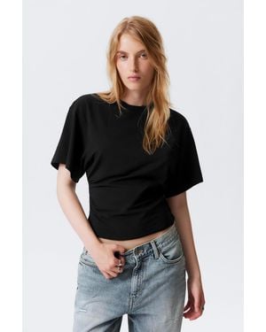 Weekday Draped Fitted T-Shirt - Black