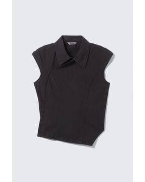 Weekday Cap-Sleeved Asymmetric Ripstop Top - Black