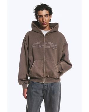 Weekday Loose Graphic Zip Hoodie - Brown