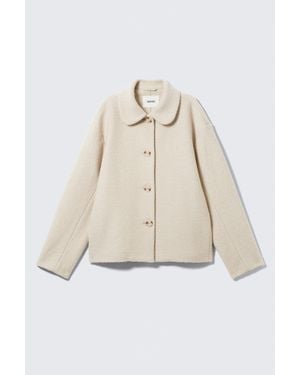 Monki Boxy Button-Up Wool-Blend Jacket - Blue