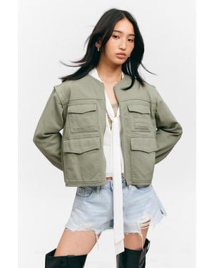 Monki Detachable Sleeve Cotton Jacket - Green