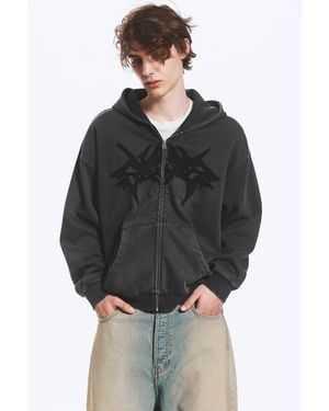 Weekday Loose Graphic Zip Hoodie - Grey
