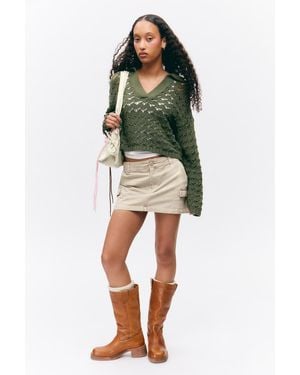 Monki Loose Open-Knit Jumper - Green