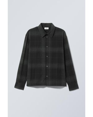 Weekday Oversized Boxy Checked Flannel Shirt - Black