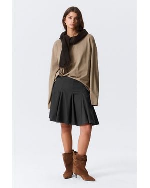 Monki Low Rise Flared Knee-Length Suiting Skirt - Black