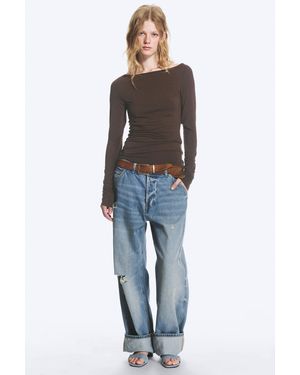 Monki Sheer Boatneck Long-Sleeve - Blue