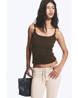 Monki Slim Ribbed Strap Top - Brown