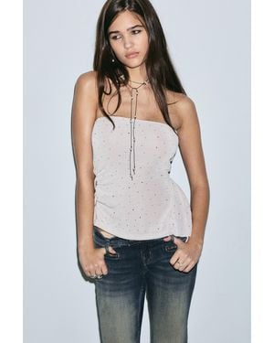 Monki Studded Frill Tube Top - White